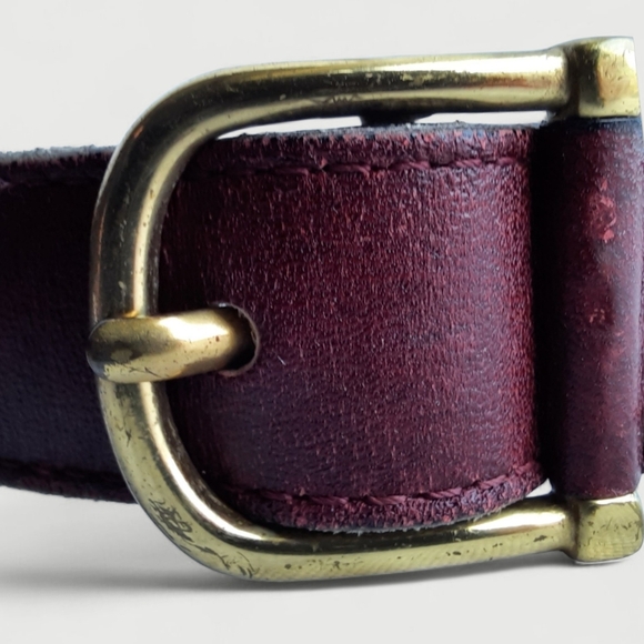 70\'s DIOR Burgundy Leather Lacing Belt Vintage Logo Gold Strappy Retro main image 4